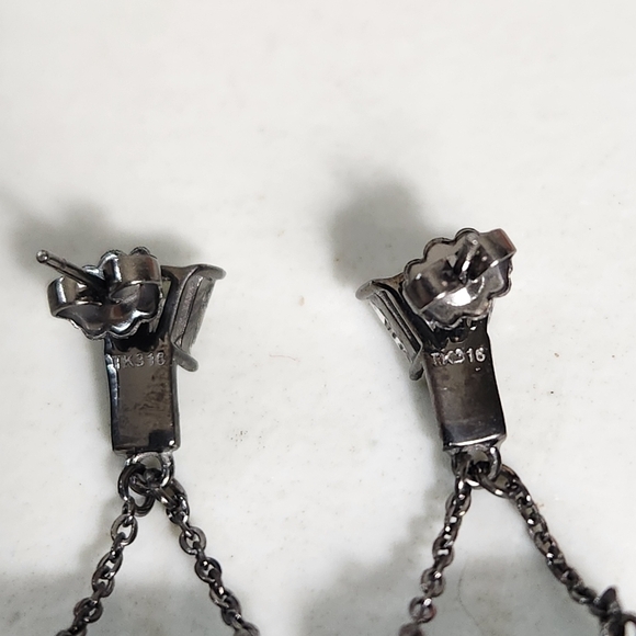 Emerald Cut 14.20ct Sea Blue Aquamarine Gunmetal Statement Dangle Earrings - Picture 7 of 9